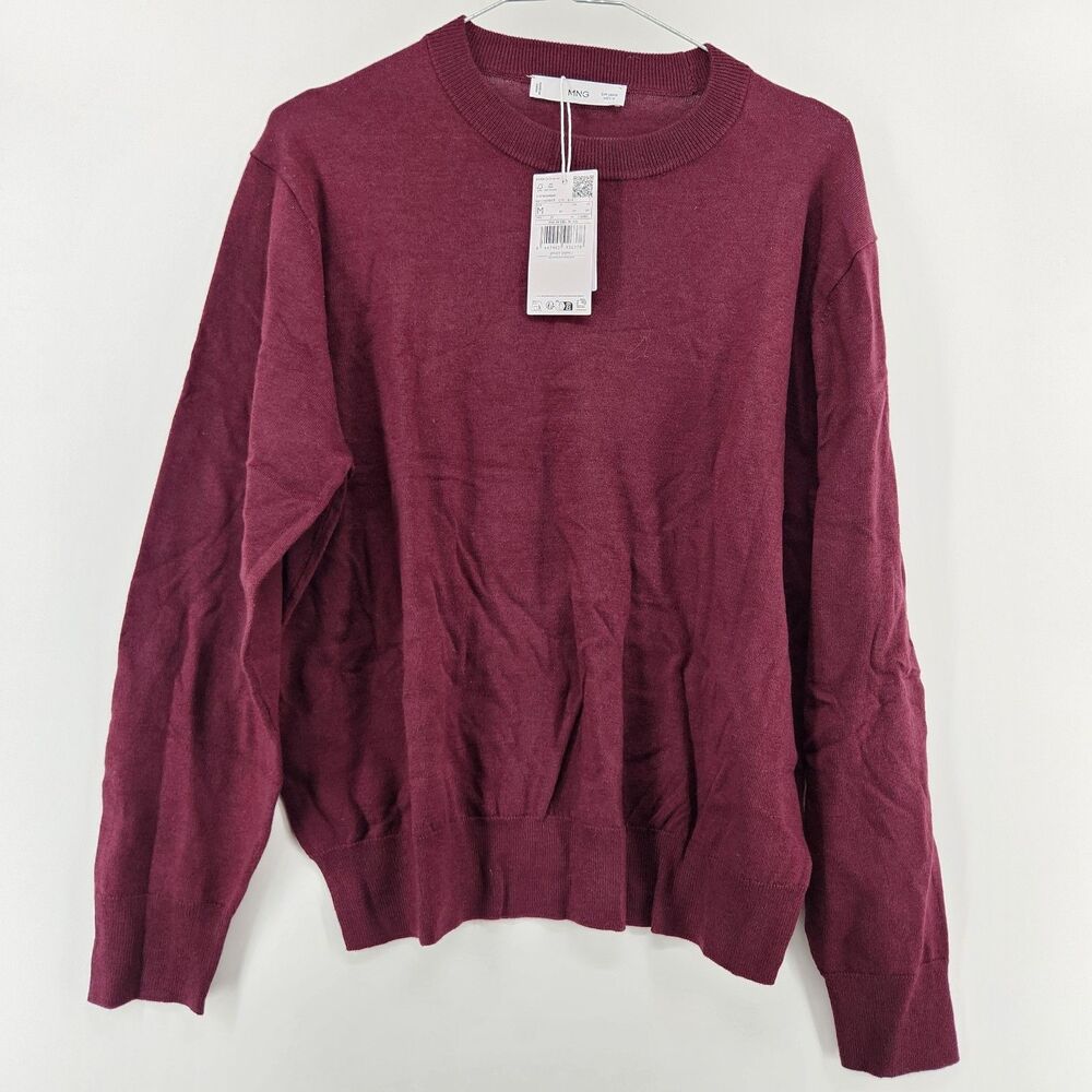 Mango Women's Medium Wine Fine Knit Crew Neck Sweater NWT